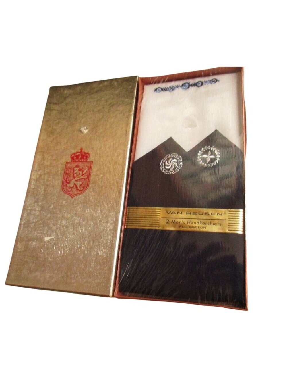 Vintage Men's Handkerchiefs Van Heauen 100% COTTON 2 Embroidered NEW NOS